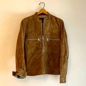 Banana Republic BR Brown 100% Suede Leather Motorcycle Jacket Zip Pockets Snaps